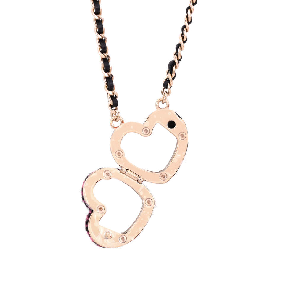 Chanel CC Heart Locket Pendant Necklace Metal with Tweed, Leather, and Resin - Picture 4 of 4